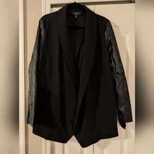 Black Blazer with Faux Leather Sleeves